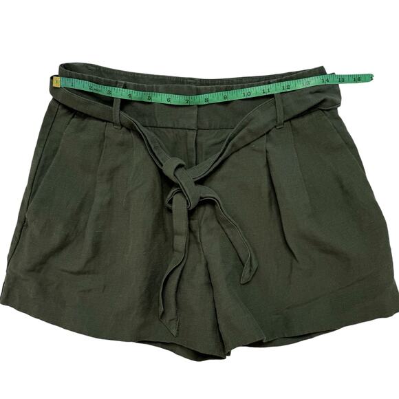 ANN TAYLOR Pine Green Linen Blend Pleated Belted Shorts Size 2 Womens *READ* - Picture 5 of 8